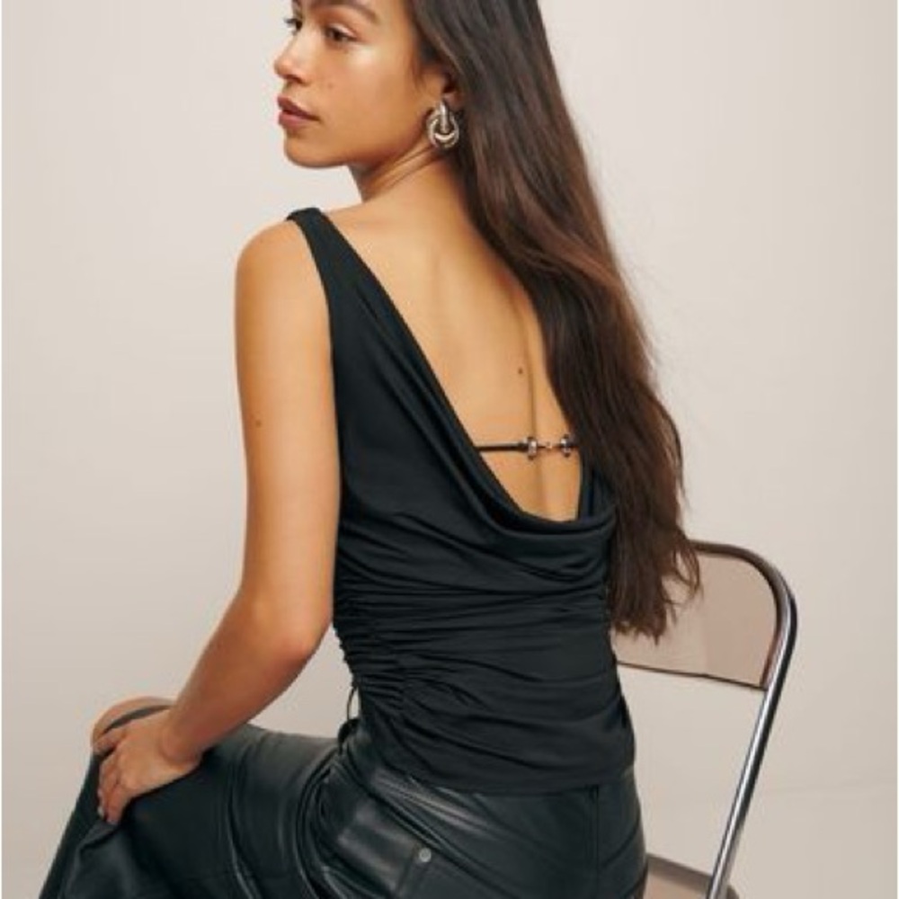 Reformation Black Ruched Tank Top